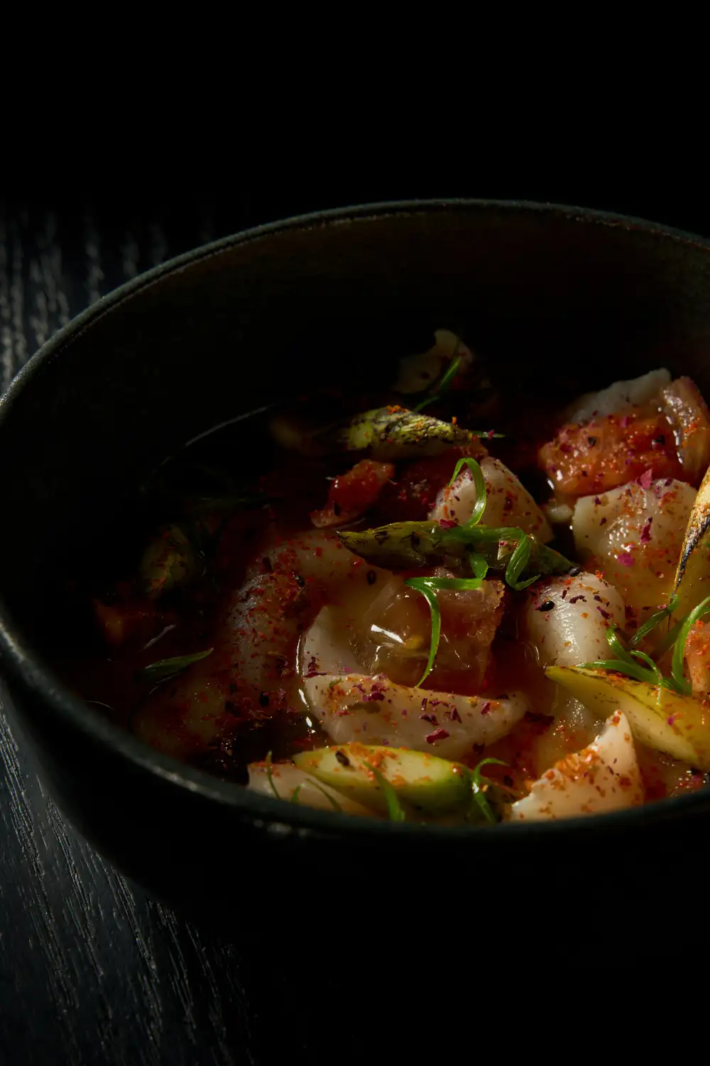 Asiatische Dumpling-Suppe mit Frühlingszwiebel und Gemüse
